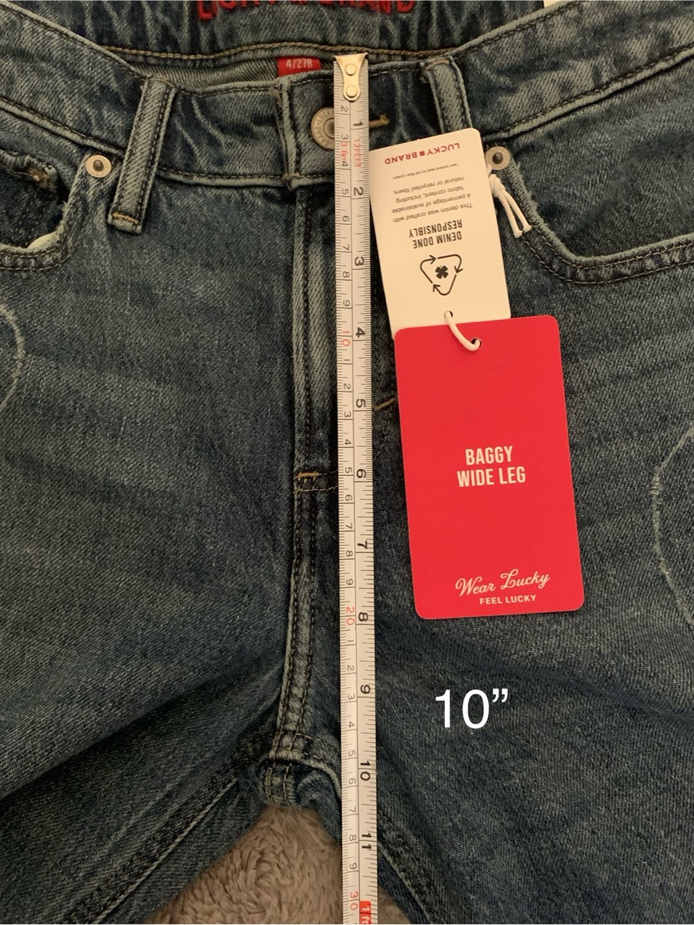 Lucky Brand Baggy Wide Leg Jeans with Laser Heart Motif β’ Size: 4/27 R β’ NWT - Picture 16 of 16